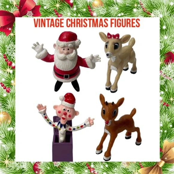 Vintage Christmas Decor Figures Santa Jack in the box Rudolph Reindeer Clarice
