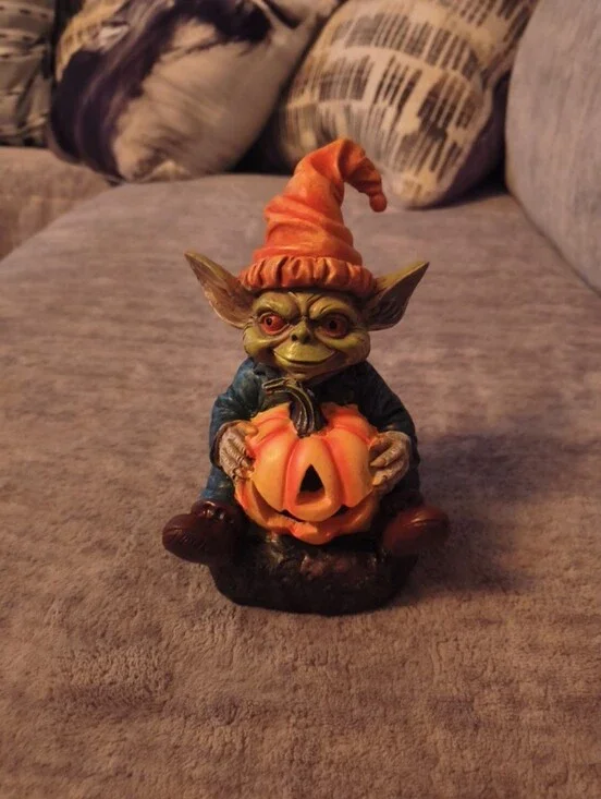 Halloween Gnome Figurine Holding Pumpkin - Orange, Green