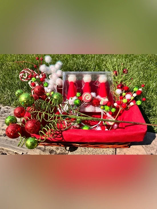 Festive Red and Green Grinch Inspired Holiday Set Basket Christmas Decor