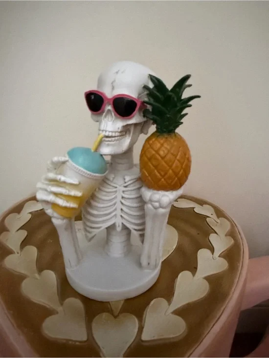 Summerween Resin Skeleton Bust with Pink Sunglasses & Pineapple Drinking