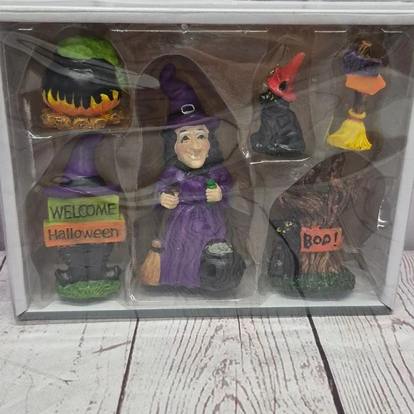 Seasonal Accents 6 Piece Fairy Garden Halloween Witch Set Miniatures New