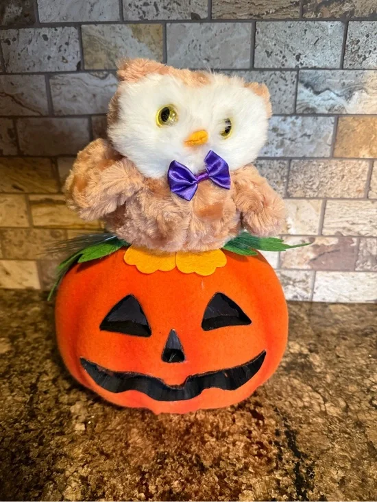 Avon 2008 Halloween Fiber Optic Owl Pumpkin Light Up Color Changing WORKS.