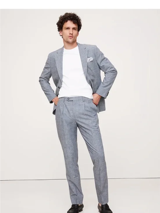 Banana Republic Blue Cotton-Linen Suit Pant
