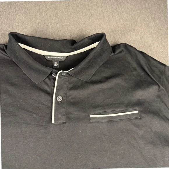 Banana Republic Mens‎ XL Black Polo Shirt Short Sleeve Cotton Piping Pocket