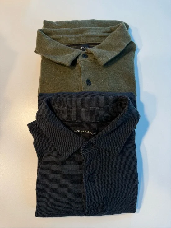 Banana Republic Men’s Polo Shirt Bundle Olive Gray Cotton Size L Lot of 2