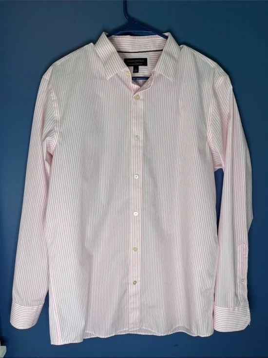 Banana Repubic, Pink Stripe Men's Dress Shirt, Non-Iron standard fit, size large
