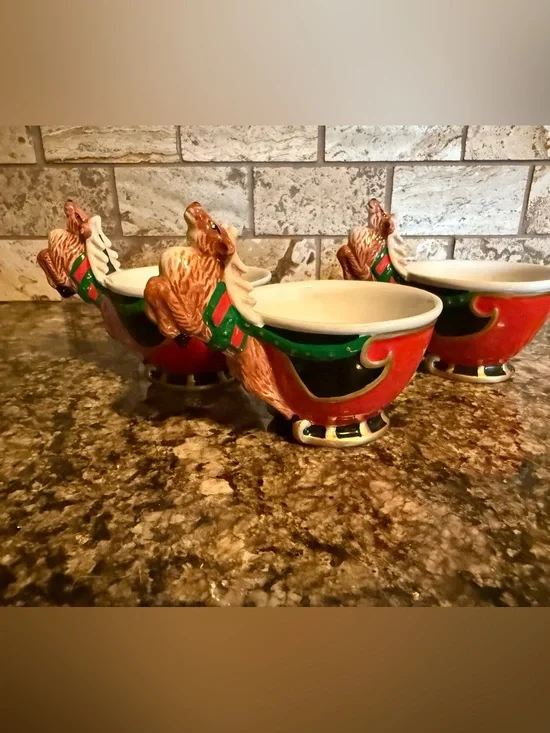 Dept 56 Christmas Tea Santa Reindeer Replacement Tea Cups 3 Jolly St. Nick