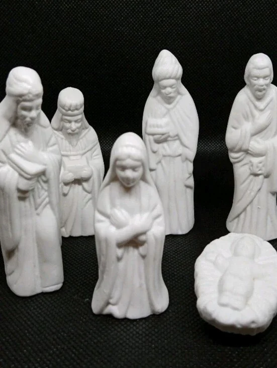 Vintage 1994 Art Mark White Ceramic Porcelain 6 Pc Nativity Set. New In Box.
