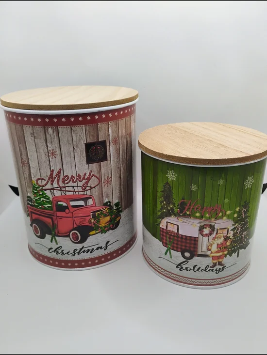 Holiday Decorative Storage Canister Set - Red & Green