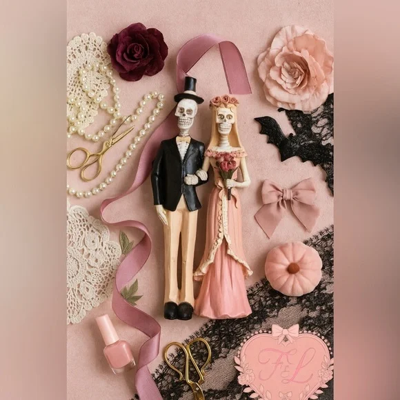 Rachel Zoe Skeleton Bride Groom Figurine Halloween Decor NWT