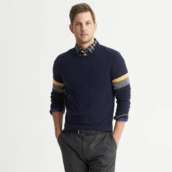 Banana Republic Men’s Merino Wool Striped-Sleeve Crewneck Sweater Size S