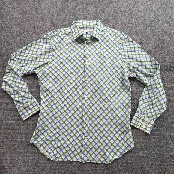 Banana Republic Shirt Mens L Blue Green Check Classic Fit Preppy Office Everyday