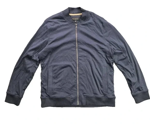 Banana Republic Luxe Touch Bomber Jacket L Navy Full Zip Cotton Casual A008922