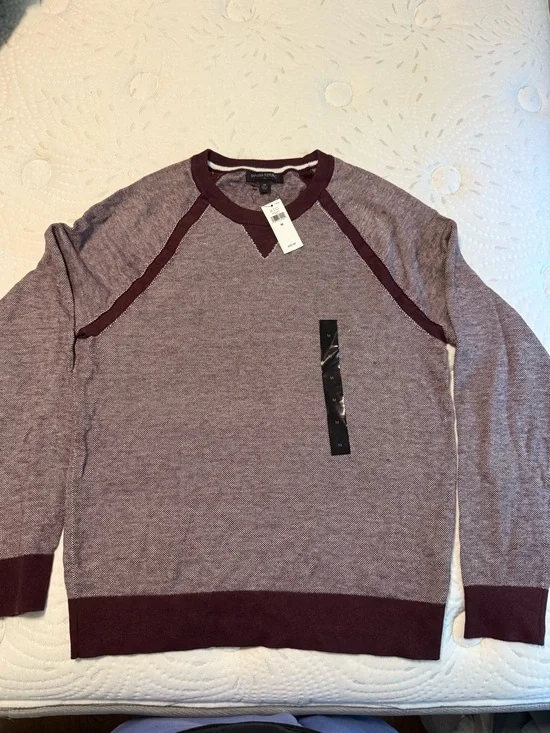 Banana Republic Men's Marled Plum and Burgundy Crewneck Sweater