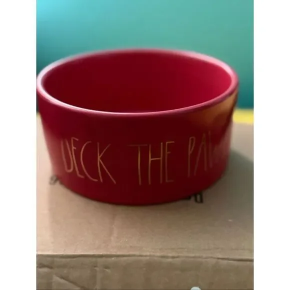 Rae Dunn Artisan Collection By Magenta Red Deck The Paws Ceramic Dog Food Bowl