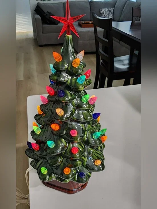 Ceramic Green Christmas Tree with Multicolor Lights