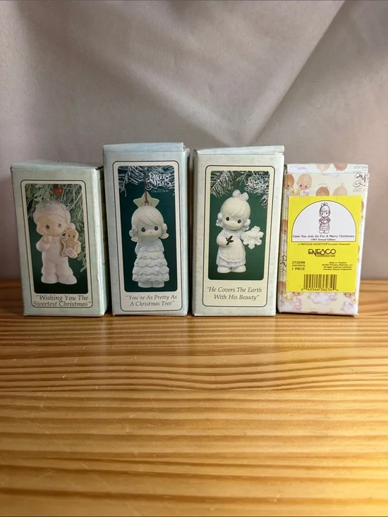 Vintage Precious Moments Christmas Ornament Lot (4-Piece Set) 1993-1997 NIB