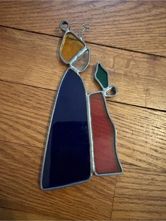Vintage Nativity 3 kings stained glass suncatcher