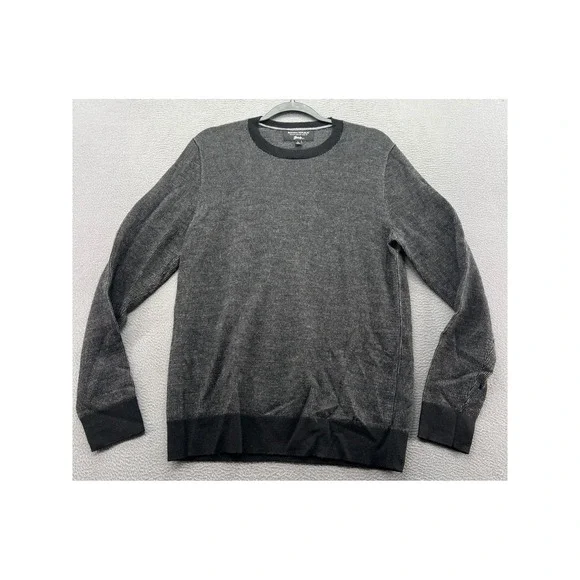 Banana Republic Sweater Mens Large Italian Merino Wool Crewneck Grey Black Knit