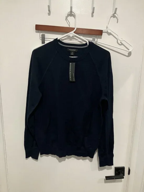 Banana Republic Men's Supima Cotton Crewneck Pique Sweatshirt, Navy, Small, NWT