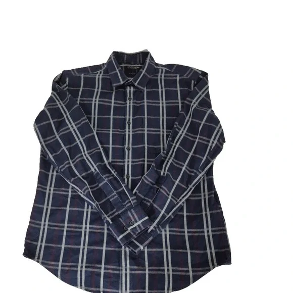 Banana Republc Shirt Mens M Blue Plaid Luxe Flannel Camden Fit‎ Long Sleeve