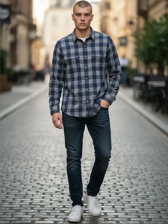 Banana Republic Plaid Check Button Down Shirt with Quilted Detail