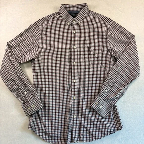 Banana Republic Mens Soft Wash Slim Fit Button Down Shirt Large Red Blue Check