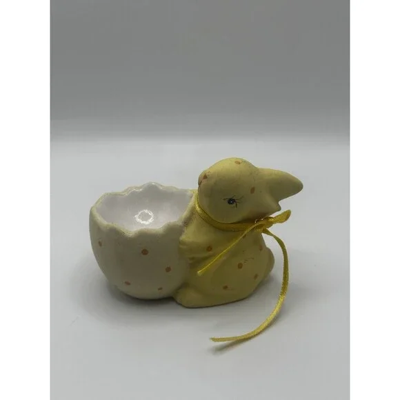 Vintage Ceramic Yellow Polka Dot Bunny Rabbit Egg Cup Planter Easter Figurine