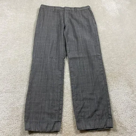Banana Republic Pants Mens 34x30* Gray Wool Glen Plaid Slim Fit Dress Trousers