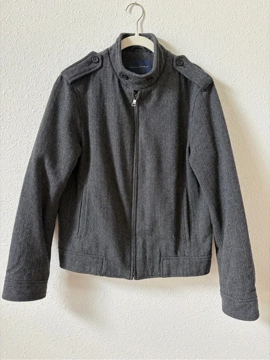 Banana Republic Grey Herringbone Wool Blend Bomber Jacket Men’s Small Luxury