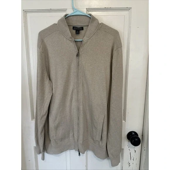 BANANA REPUBLIC Cotton Cashmere Full Zipper Cardigan‎ Beige SZ LARGE