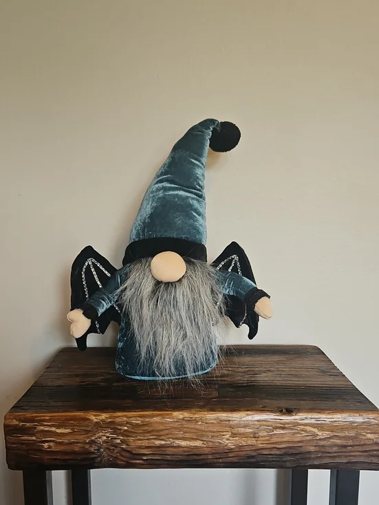 Velvet Teal Bat-Gnome Plush Decor