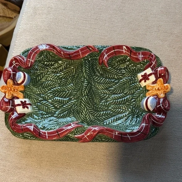 Holiday Green Tray with Red and Gold Accents