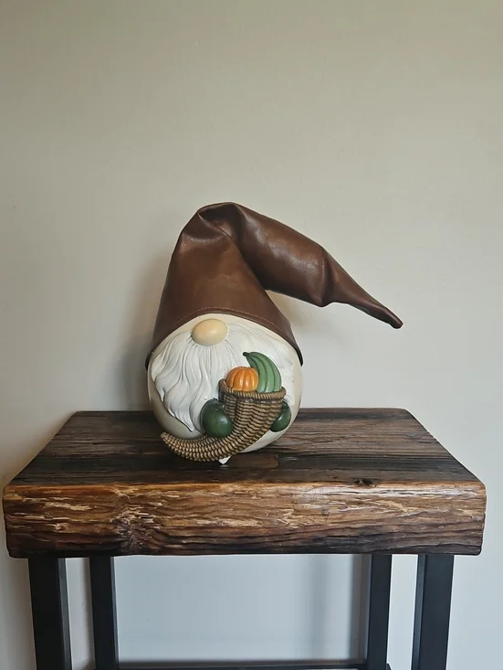 Fall Gnome Figurine with Brown Hat and Harvest Basket