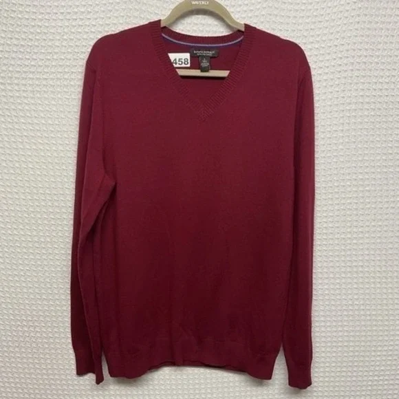 NWOT Banana Republic Burgundy Long Sleeve V-Neck Sweater Men Large‎ China Wool