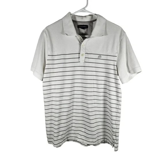 Banana Republic Men's Short Sleeve Polo Shirt White Gray Logo Cotton Blend Large