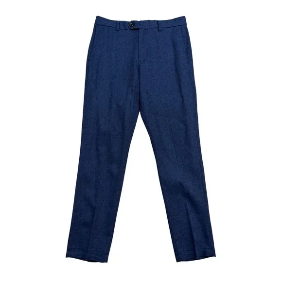 Banana Republic 30x30 Navy Blue Herringbone Linen Cotton Pants Trousers Tailored