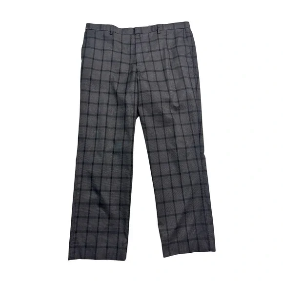 Banana Republic 38x32 Gray Windowpane Chino Dress Pants Trouser Cotton Slim Fit