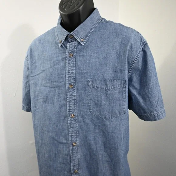 Banana Republic Button Up Mens‎ XXL Slim Fit Blue Chambray Short Sleeve Shirt