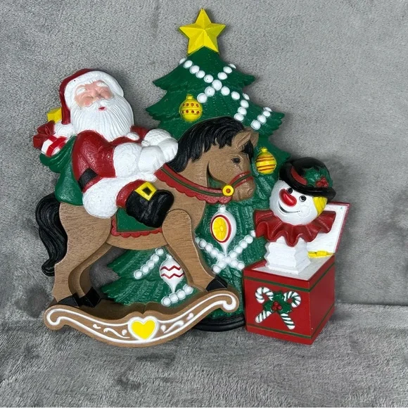 VTG Christmas Homco Burwood Products Santa Toys Rocking Horse Syroco Wall Plaque