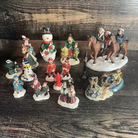 Lot of 14 Vintage Christmas Village Figurines Miniature Holiday Please Read