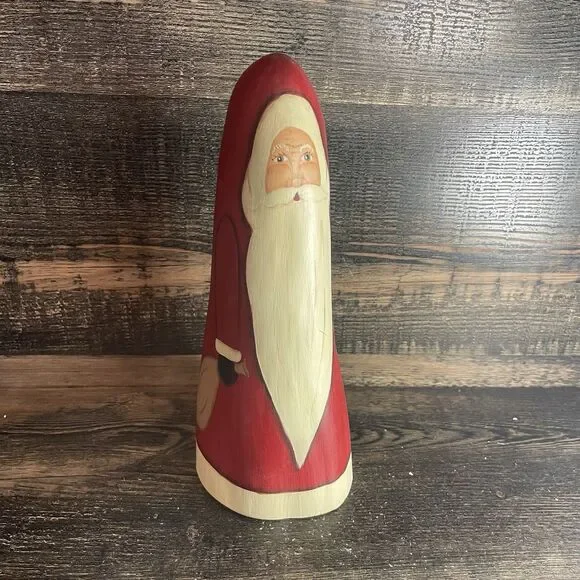 Vintage Hand Painted Signed Wood Cypress Knee Santa 8.5