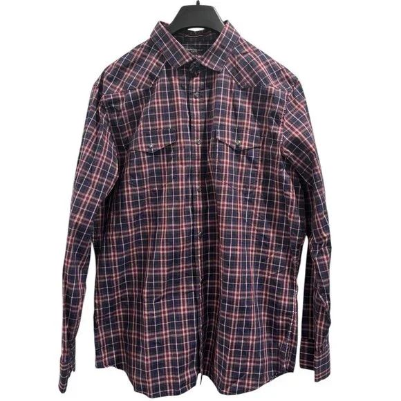 Banana Republic Western Plaid Shirt Red Blue Slim‎ Fit XL