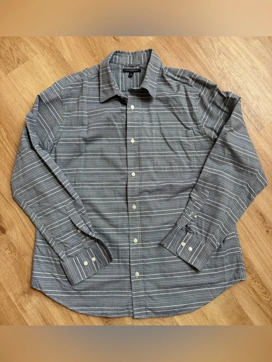Banana Republic Gray White Striped Long-Sleeve Button Up Dress Shirt XL