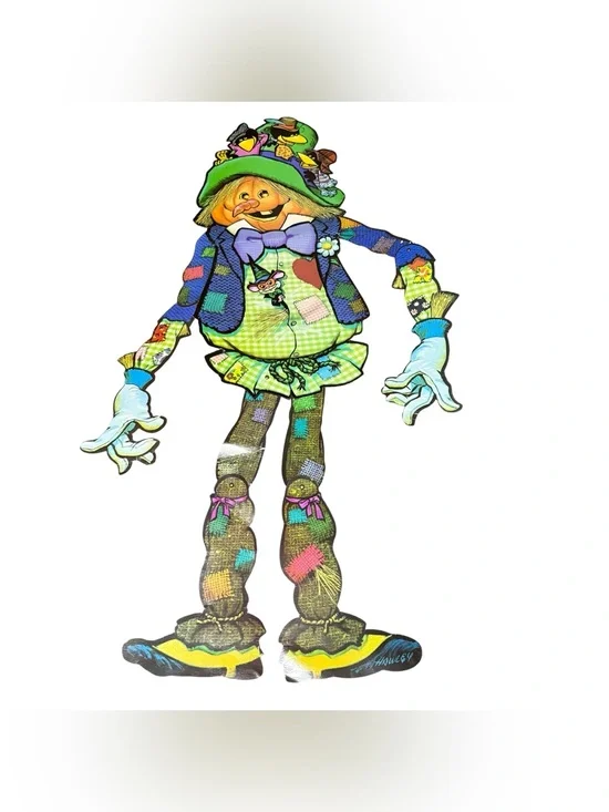 Vintage Halloween 50” Pumpkin Scarecrow Jointed Paper Posable Decoration Diecut