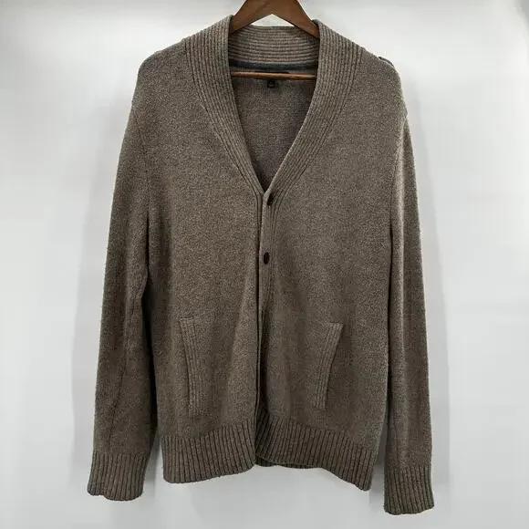 Banana‎ Republic Cardigan Sweater Mens Large Tan Epaulet Timeless Pockets