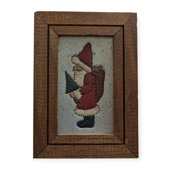 Vintage B. Braman 1988 Small Metal Punch Framed Santa