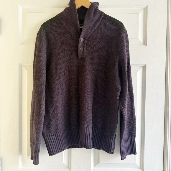 Banana Republic Large Merino Wool Blend Shawl Collar Sweater Pullover‎ Purple