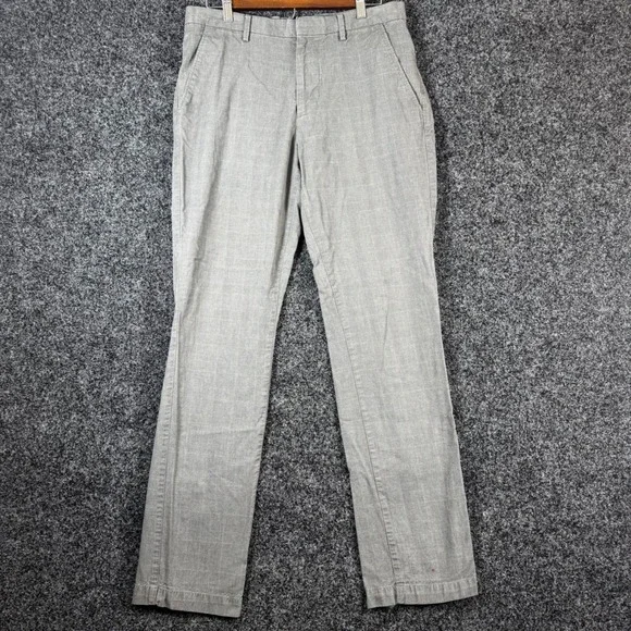 Banana Republic Kentfield Pant Men 32x34 Gray Plaid Cotton Straight Leg Trousers