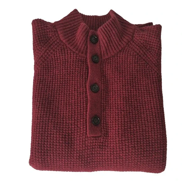 Banana Republic Sweater Mens XL Red Wool Blend Button Pullover Italian Yarn Knit